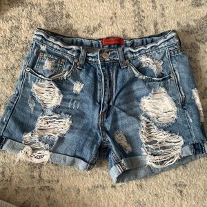 Distressed jean shorts